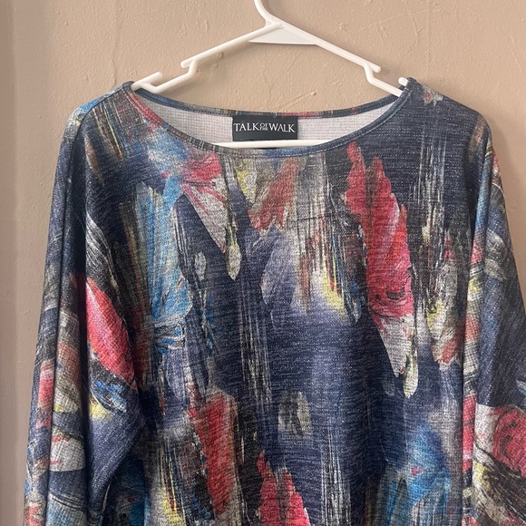 🏷️ 🆕 🎉 nwt! • multicolor abstract metallic knit floral scoop neck top - Picture 5 of 17
